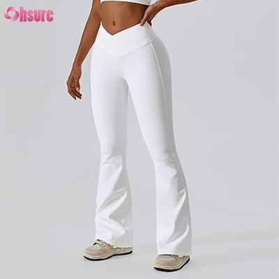 Op maat gemaakte flare broek fitness dames leggings V-vorm tailleband yogabroek