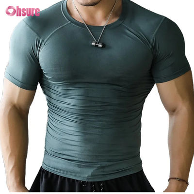 Heren Sportkleding Top Sneldrogend Strakke Fitness T-Shirt Polyester Bodybuilding Top met Effen Patroon