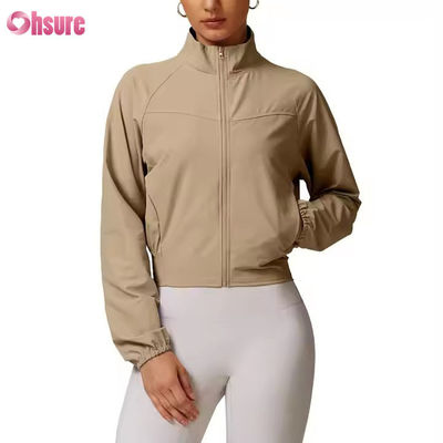 Sneldrogende jas met opstaande kraag, winddicht, voor hardlopen in de buitenlucht, sportkleding, fitness, lange mouwen, yoga top, sportjack