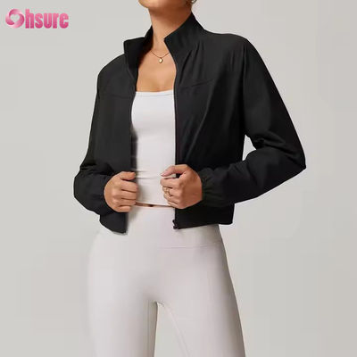 Sneldrogende jas met opstaande kraag, winddicht, voor hardlopen in de buitenlucht, sportkleding, fitness, lange mouwen, yoga top, sportjack
