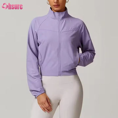 Sneldrogende jas met opstaande kraag, winddicht, voor hardlopen in de buitenlucht, sportkleding, fitness, lange mouwen, yoga top, sportjack
