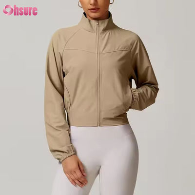 Sneldrogende jas met opstaande kraag, winddicht, voor hardlopen in de buitenlucht, sportkleding, fitness, lange mouwen, yoga top, sportjack
