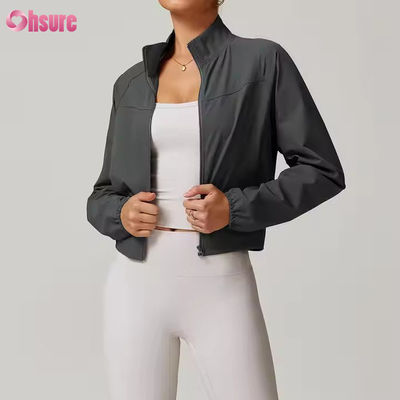 Sneldrogende jas met opstaande kraag, winddicht, voor hardlopen in de buitenlucht, sportkleding, fitness, lange mouwen, yoga top, sportjack