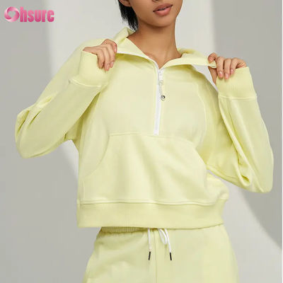Custom Logo Nieuwe mode Solid Color Pocket Pullover Half Zip Up Leisure Sport Fitness Sweatshirt OEM Hoogwaardige voor vrouwen