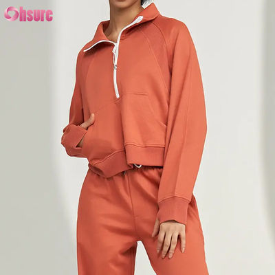 Custom Logo Nieuwe mode Solid Color Pocket Pullover Half Zip Up Leisure Sport Fitness Sweatshirt OEM Hoogwaardige voor vrouwen