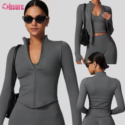 Zonnebeschermingsjas met opstaande kraag, ritssluiting, lange mouwen, dames yoga jas, sweatshirts voor vrouwen, strakke outdoor fitness sporttops