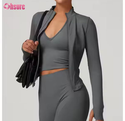 Zonnebeschermingsjas met opstaande kraag, ritssluiting, lange mouwen, dames yoga jas, sweatshirts voor vrouwen, strakke outdoor fitness sporttops