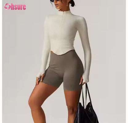 Zonnebeschermingsjas met opstaande kraag, ritssluiting, lange mouwen, dames yoga jas, sweatshirts voor vrouwen, strakke outdoor fitness sporttops