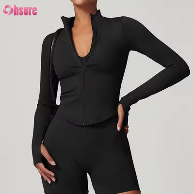 Zonnebeschermingsjas met opstaande kraag, ritssluiting, lange mouwen, dames yoga jas, sweatshirts voor vrouwen, strakke outdoor fitness sporttops