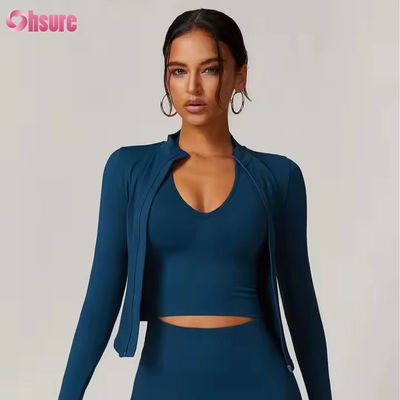 Zonnebeschermingsjas met opstaande kraag, ritssluiting, lange mouwen, dames yoga jas, sweatshirts voor vrouwen, strakke outdoor fitness sporttops