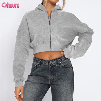 Dames Fitness Jas met Volledige Ritssluiting, Korte Lengte, Comfortabel, Rekbaar, Zacht, Thermisch, Winddicht, Vierweg Stretch, Naadloos, Winter, Met Capuchon