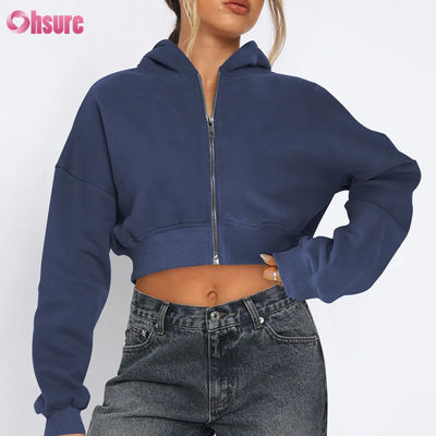 Dames Fitness Jas met Volledige Ritssluiting, Korte Lengte, Comfortabel, Rekbaar, Zacht, Thermisch, Winddicht, Vierweg Stretch, Naadloos, Winter, Met Capuchon