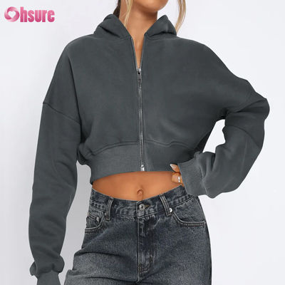 Dames Fitness Jas met Volledige Ritssluiting, Korte Lengte, Comfortabel, Rekbaar, Zacht, Thermisch, Winddicht, Vierweg Stretch, Naadloos, Winter, Met Capuchon