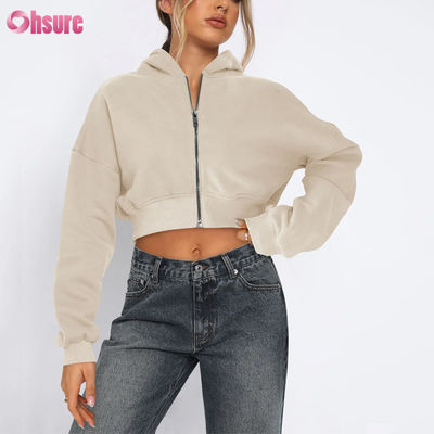 Dames Fitness Jas met Volledige Ritssluiting, Korte Lengte, Comfortabel, Rekbaar, Zacht, Thermisch, Winddicht, Vierweg Stretch, Naadloos, Winter, Met Capuchon