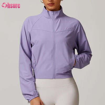 Vrouwen High Quality Zipper Workout Jackets Custom Fitness Stand-Up Kraag Winddicht Yoga Tops Groothandel Gebreide Winter Badge