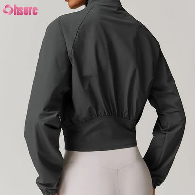 Vrouwen High Quality Zipper Workout Jackets Custom Fitness Stand-Up Kraag Winddicht Yoga Tops Groothandel Gebreide Winter Badge