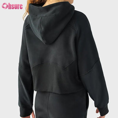 Custom Logo Vrouwen Vintage Full Zip Fleece Workout Jacket voor de winter hardlopen Yoga Gym Hoodie Duimgaten voering Gebreide stof