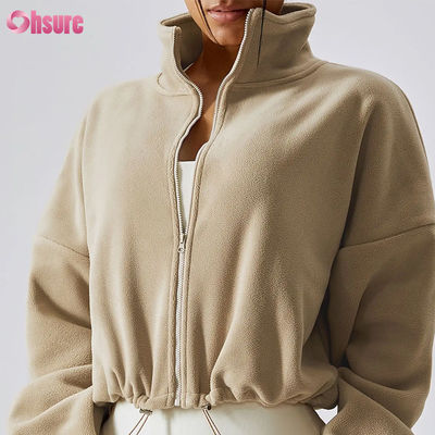 Custom High Quality Logo Support Top Hoodie Vrouwen Fitness Sportkleding Herfst Lange mouwen Vlies Warm Full Zip Crop Hoodies