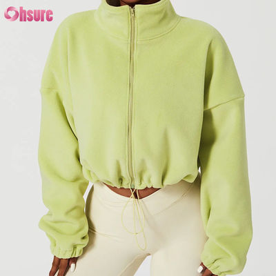 Custom High Quality Logo Support Top Hoodie Vrouwen Fitness Sportkleding Herfst Lange mouwen Vlies Warm Full Zip Crop Hoodies