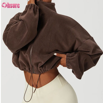 Custom High Quality Logo Support Top Hoodie Vrouwen Fitness Sportkleding Herfst Lange mouwen Vlies Warm Full Zip Crop Hoodies