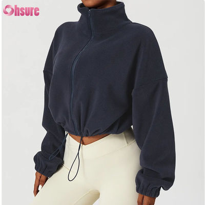 Custom High Quality Logo Support Top Hoodie Vrouwen Fitness Sportkleding Herfst Lange mouwen Vlies Warm Full Zip Crop Hoodies
