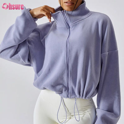 Custom High Quality Logo Support Top Hoodie Vrouwen Fitness Sportkleding Herfst Lange mouwen Vlies Warm Full Zip Crop Hoodies