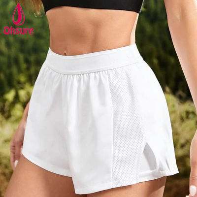 Vrouwen Gym Yoga Sports Shorts Groothandel Custom Logo 93% Polyester, 7% Spandex High Waist Elastische Waist 2 in 1 Casual Woven XS-XXL