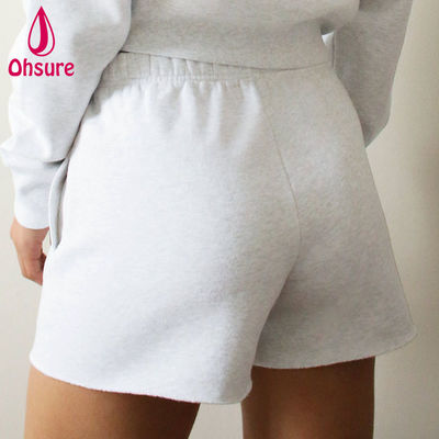 Groothandel Custom Logo High-waisted Sweat Shorts Women Fitness Gym Training Shorts High Waist Loose Inseam Pockets Raw Hem Casual