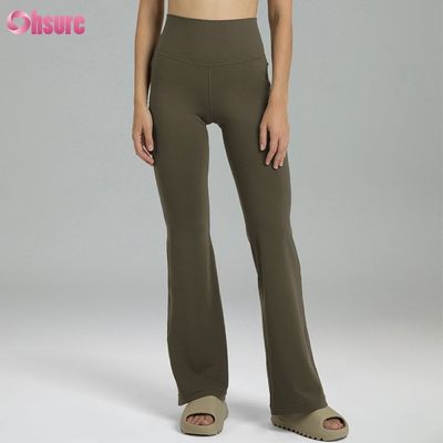 80% nylon 20% spandex blend 220 gram naakte zachte sportschoenen elastische tailleband workout flare leggings voor vrouwen