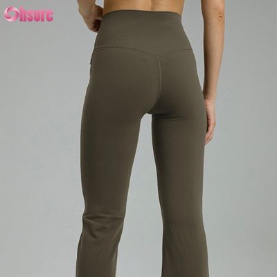 80% nylon 20% spandex blend 220 gram naakte zachte sportschoenen elastische tailleband workout flare leggings voor vrouwen