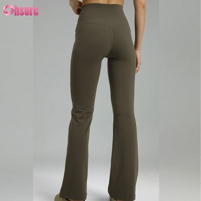 80% nylon 20% spandex blend 220 gram naakte zachte sportschoenen elastische tailleband workout flare leggings voor vrouwen