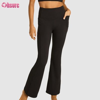 80% nylon 20% spandex mix 220 gram gym broek elastische tailleband workout flare leggings voor dames volledige 1 stuk hoge spandex broek