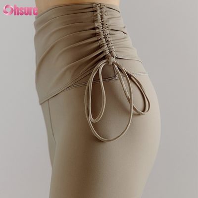 Gymbroeken van gerecycled nylon en spandexmix, verstelbaar trekkoord, workout leggings voor dames, 1 stuk, hoge yoga-kleding, volledige lengte