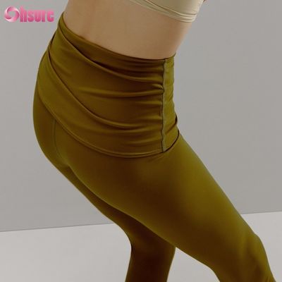 Gymbroeken van gerecycled nylon en spandexmix, verstelbaar trekkoord, workout leggings voor dames, 1 stuk, hoge yoga-kleding, volledige lengte