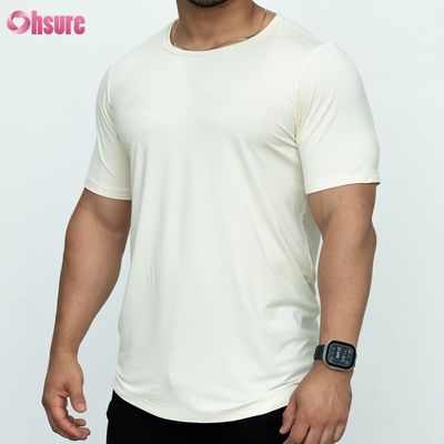 T-shirt met gebogen zoom Blanco Custom 95% Bamboe 5% Spandex Gepersonaliseerd Bedrukte Heren T-shirts