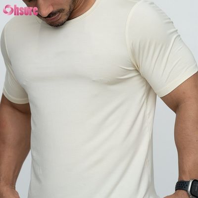 T-shirt met gebogen zoom Blanco Custom 95% Bamboe 5% Spandex Gepersonaliseerd Bedrukte Heren T-shirts