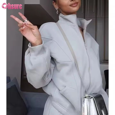 Aangepaste dames trainingspak tweedelige ritssluiting hoodie en joggingbroek set casual sportkleding fleece 2-delige set dames oversized hoodie