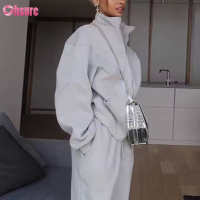 Aangepaste dames trainingspak tweedelige ritssluiting hoodie en joggingbroek set casual sportkleding fleece 2-delige set dames oversized hoodie
