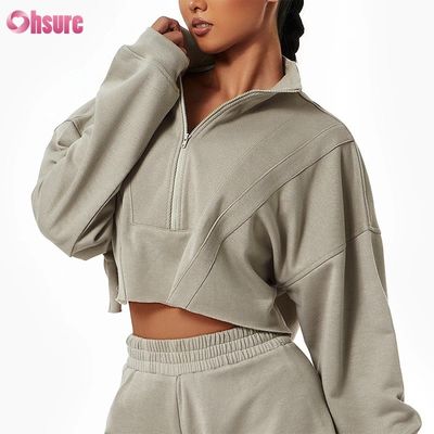 Aangepaste Logo Aangepaste Effen Sweatshirt Dames Hoodies Print Zwaar Gewicht Katoen Casual Korte Sets Dames Tweedelige Winter Gebreid