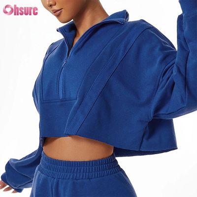 Aangepaste Logo Aangepaste Effen Sweatshirt Dames Hoodies Print Zwaar Gewicht Katoen Casual Korte Sets Dames Tweedelige Winter Gebreid