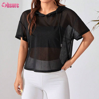 Workout kleding los perspectief hoed sport sweatshirt drop schouder korte mouw voor vrouwen yoga basis solide kleur casual