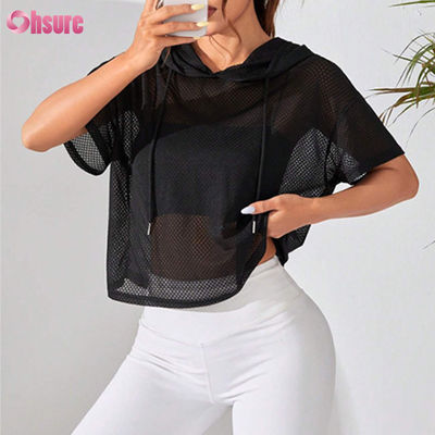 Workout kleding los perspectief hoed sport sweatshirt drop schouder korte mouw voor vrouwen yoga basis solide kleur casual