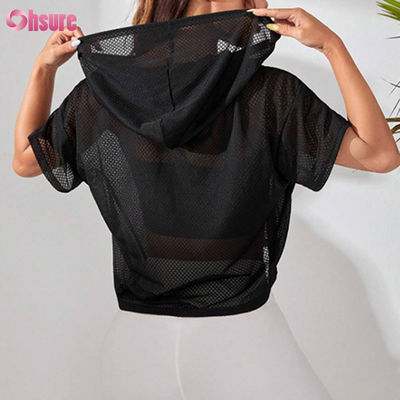 Workout kleding los perspectief hoed sport sweatshirt drop schouder korte mouw voor vrouwen yoga basis solide kleur casual