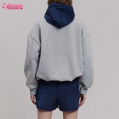 Modeontwerp Comfortabel katoen oversized stijl knop Contrast kleur Pocket Hoodie voor vrouwen