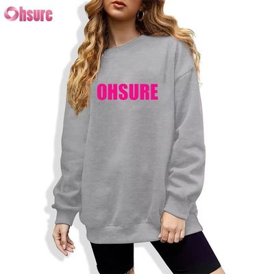 Custom Printed Long Pullover Sweatshirt voor vrouwen Casual Loose Round Neck Design met hoed voor wintersport Gebreide stof