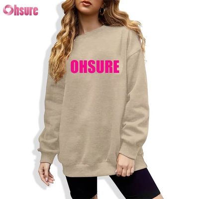 Custom Printed Long Pullover Sweatshirt voor vrouwen Casual Loose Round Neck Design met hoed voor wintersport Gebreide stof