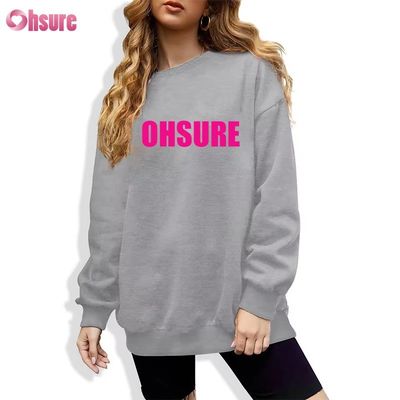 Custom Printed Long Pullover Sweatshirt voor vrouwen Casual Loose Round Neck Design met hoed voor wintersport Gebreide stof