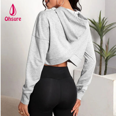 Ohsure Fitness Dames Losse Casual Herfst Trainingspak Yoga Basic Drop Schouder Trekkoord Crop Sport Hoodie
