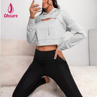 Ohsure Fitness Dames Losse Casual Herfst Trainingspak Yoga Basic Drop Schouder Trekkoord Crop Sport Hoodie