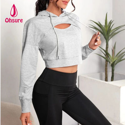 Ohsure Fitness Dames Losse Casual Herfst Trainingspak Yoga Basic Drop Schouder Trekkoord Crop Sport Hoodie